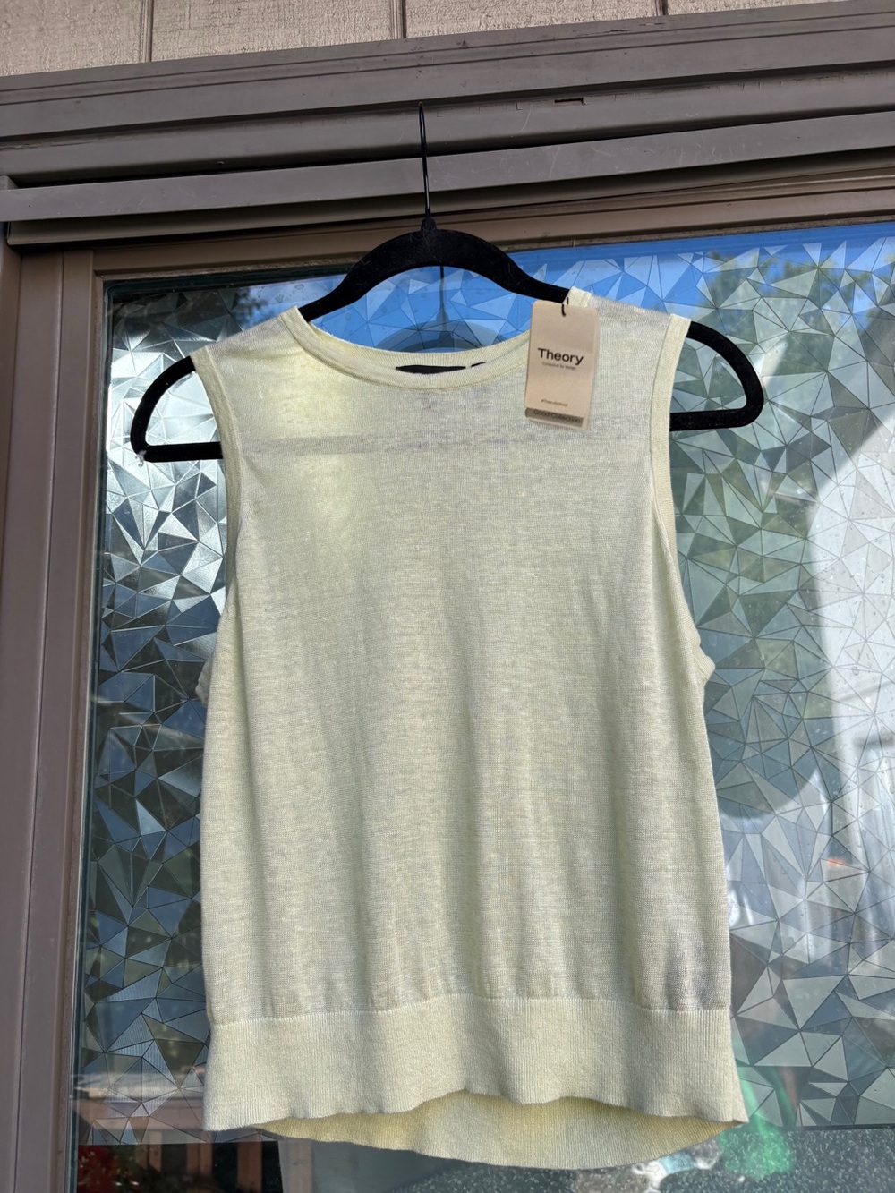 NWT Theory Women’s Shell Tank Top Size Small Linen Blend Lime Yellow